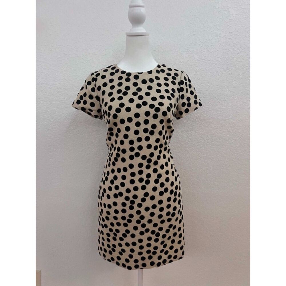 J.Crew Polka Dot Sheath Dress Size 2 Cream Black Pocket Mini Dress